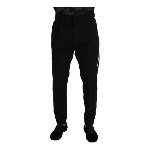 Zwarte wollen taps toelopende broek met wit detail Dsquared2 , Black ,...