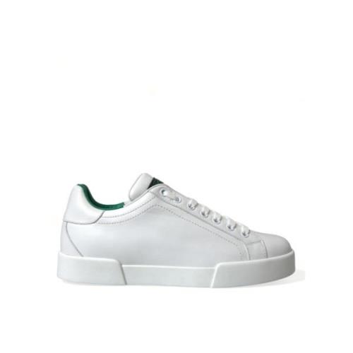 Groene Leren Lage Sneakers Dolce & Gabbana , White , Heren