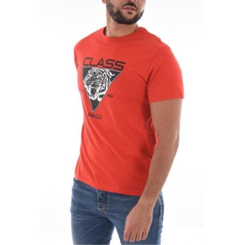 Rood Logo Print T-shirt Cavalli Class , Red , Heren