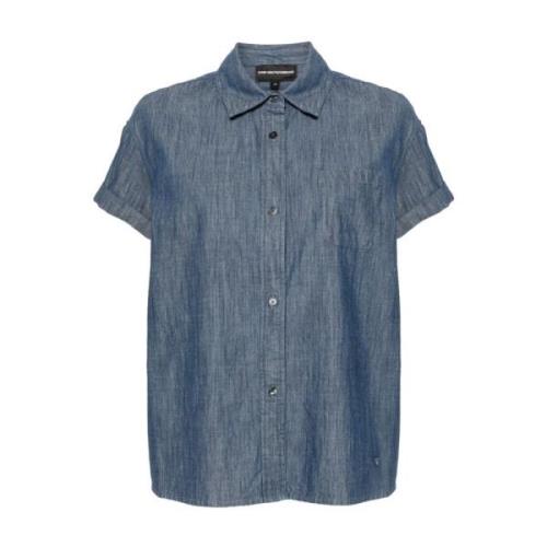 Blauwe Denim Verticale Streep Overhemd Emporio Armani , Blue , Dames