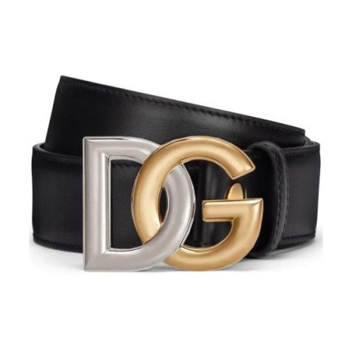 Logo-gesp leren riem in zwart Dolce & Gabbana , Black , Heren