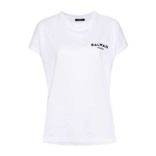 Witte Katoenen Jersey Crew Neck T-shirt Balmain , White , Dames