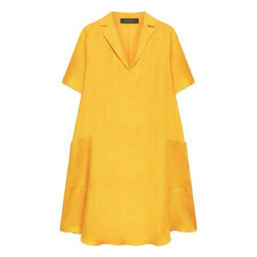 Wijdvallende linnen jurk met reverskraag Elena Mirò , Yellow , Dames