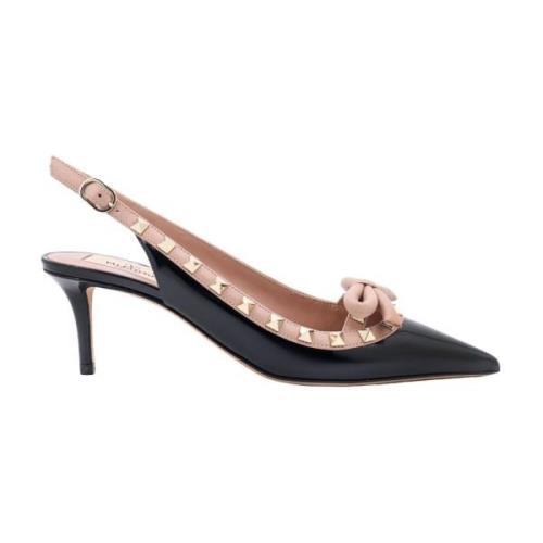 Zwarte Leren Pumps met Strik Valentino Garavani , Black , Dames