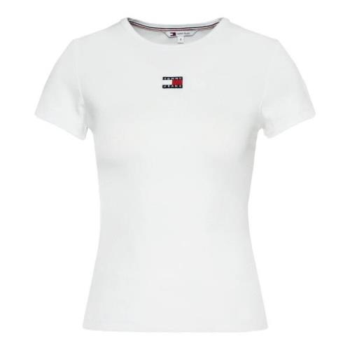 Badge Rib T-Shirt Herfst/Winter Collectie Tommy Jeans , White , Dames