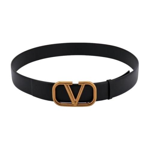 Zwarte leren riem met VLogo-gesp Valentino Garavani , Black , Heren