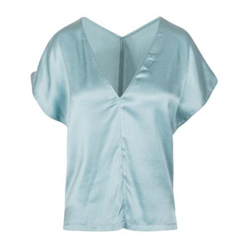 Zijden V-hals Kimono Mouw T-shirt Jucca , Blue , Dames