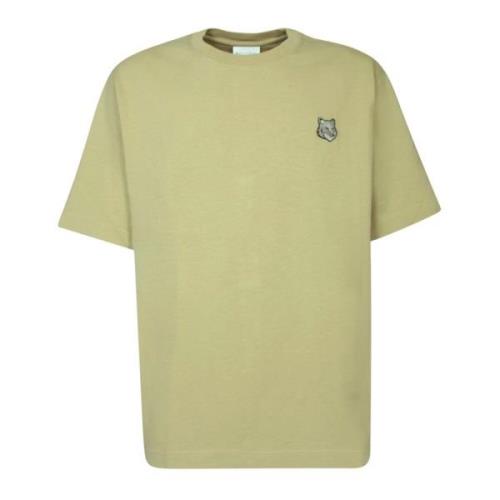 Beige T-shirt met geborduurd embleem Maison Kitsuné , Green , Heren