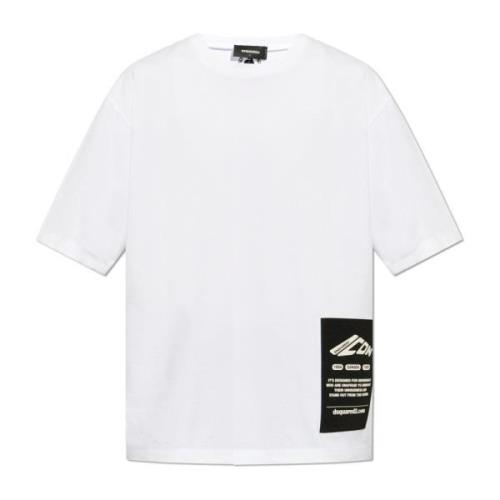 T-shirt met logo patch Dsquared2 , White , Heren