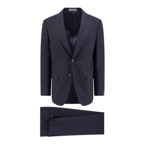 Peak Lapel Wool Suit Made in Italy Corneliani , Black , Heren