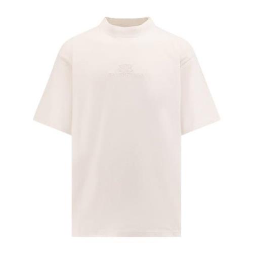 Stretch Katoenen T-Shirt met Logo Borduurwerk Balenciaga , Beige , Her...