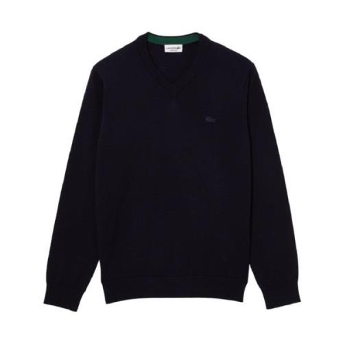 Blauwe Merinowol V-Hals Sweatshirt Lacoste , Blue , Heren