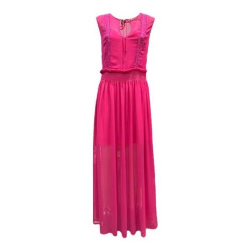 Lange jurk met kanten inzetstukken Manila Grace , Pink , Dames