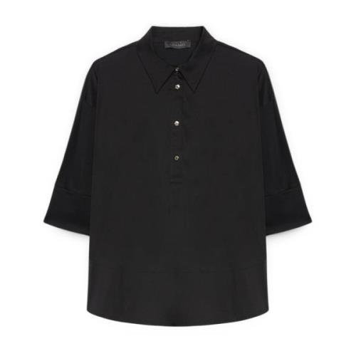 Geknoopte Kraag T-Shirt Popeline Jersey Elena Mirò , Black , Dames