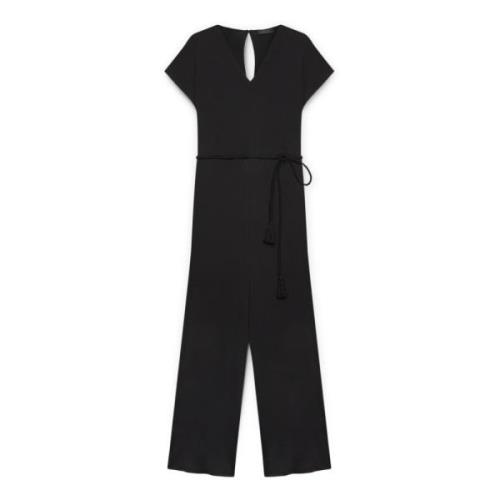 Crepe Jersey Jumpsuit met V-hals Elena Mirò , Black , Dames