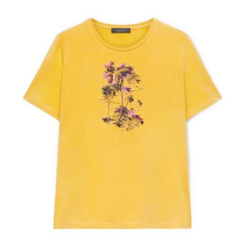 Geborduurd T-shirt met kralen Elena Mirò , Yellow , Dames