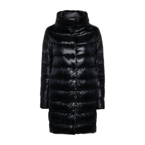 Zwarte Gewatteerde Funnel Neck Jas Herno , Black , Dames