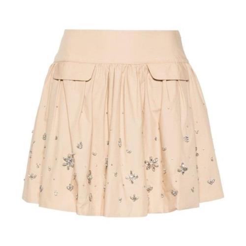 Kristalversierde Beige Uitlopende Rok Self Portrait , Beige , Dames