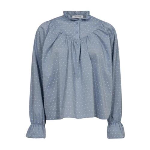 Blauwe Dot Blouse met Mooie Details Co'Couture , Multicolor , Dames