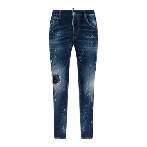 Blauwe Slim Fit Gebruikte Wassing Jeans Dsquared2 , Blue , Heren