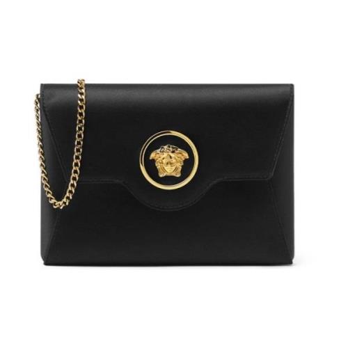 Zwarte Satijnen Medusa Plaque Schoudertas Versace , Black , Dames