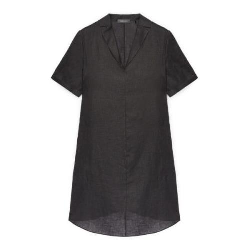 Flared Linen Dress with Revers Collar Elena Mirò , Black , Dames