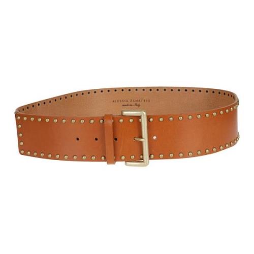 Studded Leather Brown Belt Alessia Zamattio , Brown , Dames
