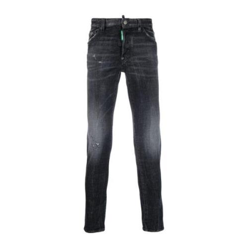 Versleten Slim-Fit Zwarte Jeans Dsquared2 , Black , Heren