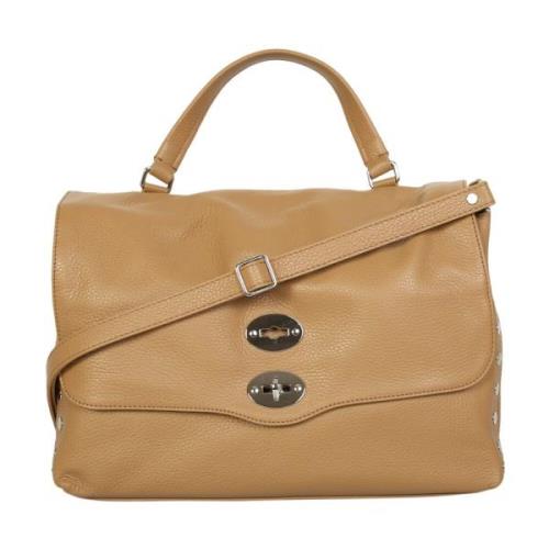 Stijlvolle Leren Handtas met Twist-Lock Sluiting Zanellato , Beige , D...