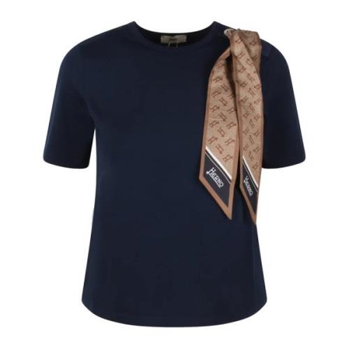 Blauw Katoenen T-shirt met Sjaal Herno , Blue , Dames