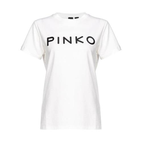 Casual Katoenen T-Shirt voor Vrouwen Pinko , White , Dames