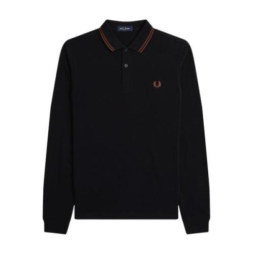 Zwart/Whiskybrwn Katoenen Poloshirt Fred Perry , Black , Heren