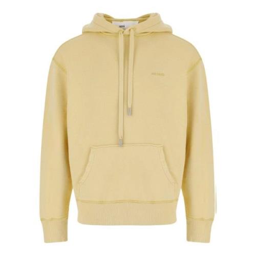 Gele Katoenen Hoodie met Logodetail Ami Paris , Yellow , Dames