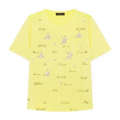 T-shirt met bloemenprint en borduurwerk Elena Mirò , Yellow , Dames