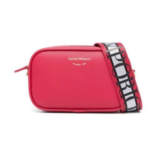 Mini Tas Framboos Roze met Lint Schouderband en Logo Lettering Emporio...