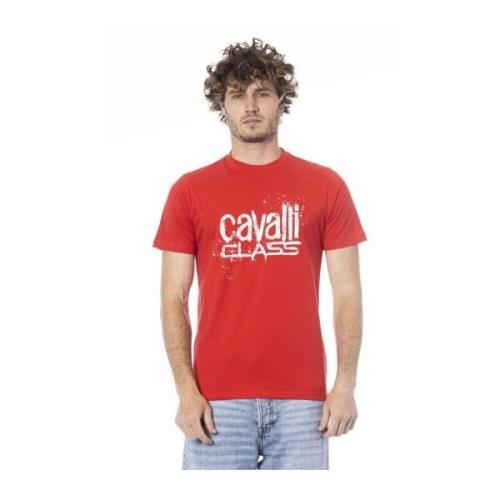 Rode Logo T-shirt Crew Neck Katoen Cavalli Class , Red , Heren