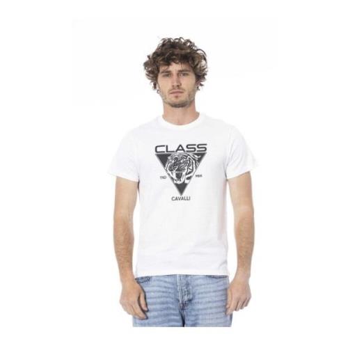 Logo Print Crew Neck T-Shirt Cavalli Class , White , Heren