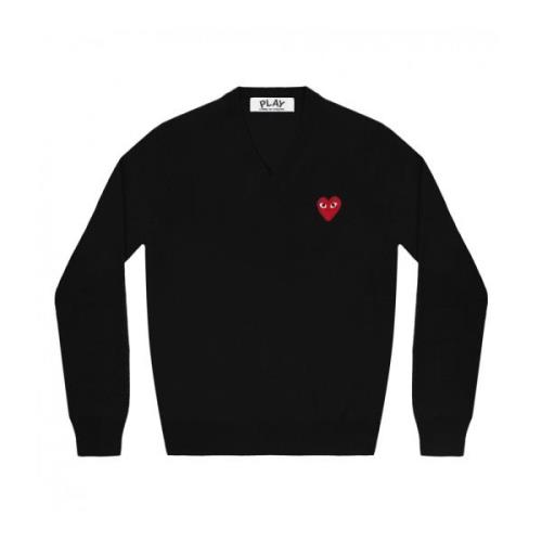 V-Neck Pullover Sweater Comme des Garçons Play , Black , Heren