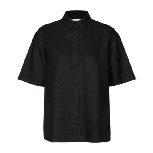 Linnen Oversized SS Shirt Samsøe Samsøe , Black , Dames