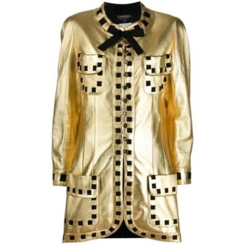 Pre-owned Leather outerwear Chanel Vintage , Yellow , Dames