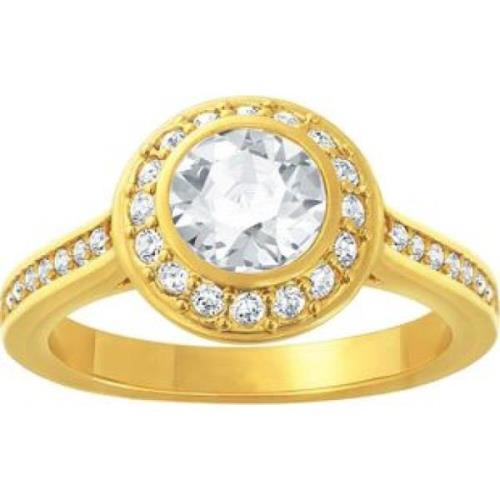 Licht Ronde Ring, Wit, Rhodium Geplateerd Swarovski , Yellow , Dames