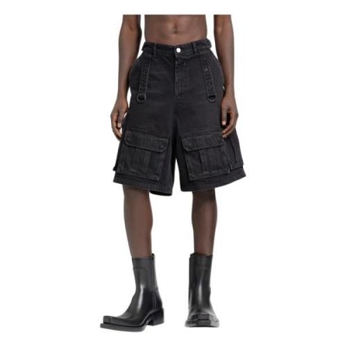 Cargo Denim Shorts met Meerdere Zakken Vetements , Black , Heren