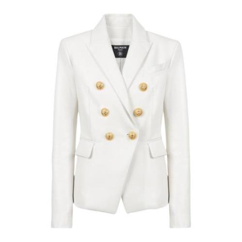 Dubbelrijige leren blazer Balmain , White , Dames