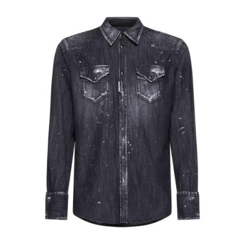 Regular Fit Zwarte Shirt Dsquared2 , Black , Heren