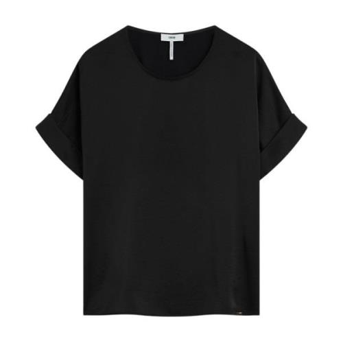 Korte mouw viscose blouse met wijde snit Cinque , Black , Dames