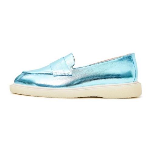 Metallic Blue Loafers Cesare Gaspari , Blue , Dames