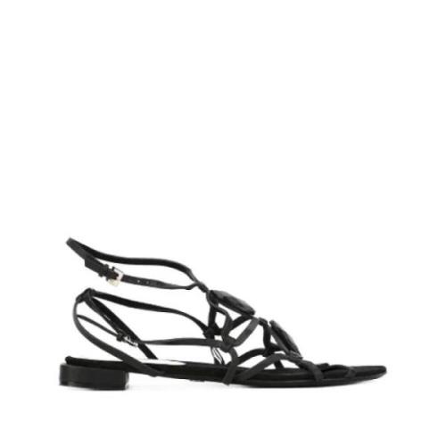 Pre-owned Leather sandals Armani Pre-owned , Black , Dames