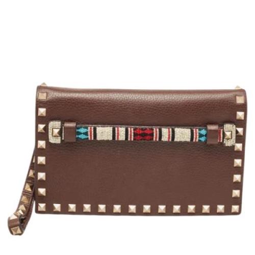 Pre-owned Leather clutches Valentino Vintage , Brown , Dames