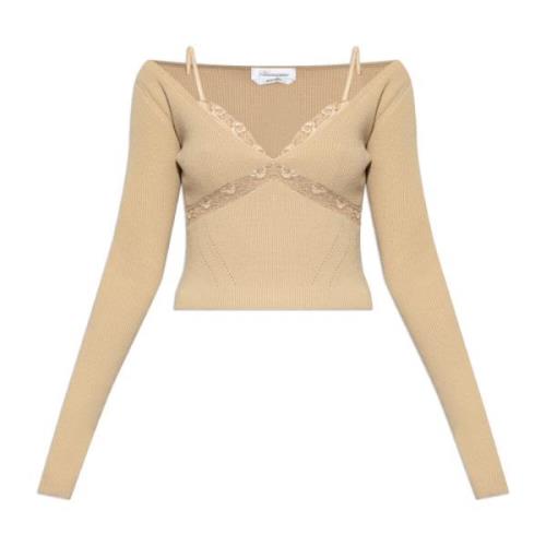 Trui met satijnen inzetstuk Blumarine , Beige , Dames