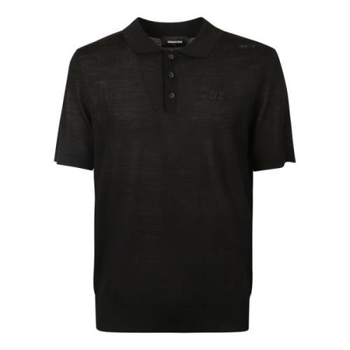 Zwarte Wol Polo Shirt met D2 Borduursel Dsquared2 , Black , Heren
